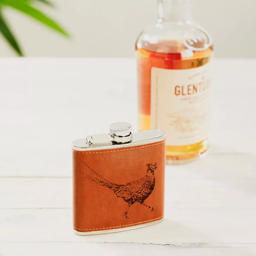 Selbrae Leather  Hip Flask - Pheasant